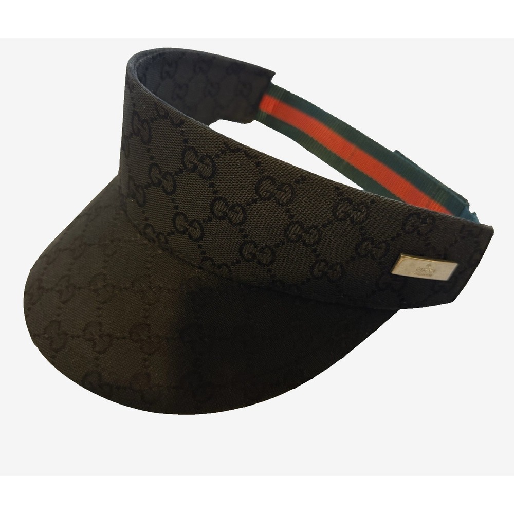 Vintage Gucci GG Canvas Sun Visor Hat Black Web Stripe Monogram Authentic Y2K